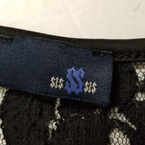 sisSSsis Black Lace Insert Peplum Top S - Picture 4 of 4